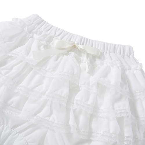 Image of Womens Lace Trim Layered Ruffle Lolita Bloomer Coquette Sexy Boy Shorts Y2k Bubble Frilly Pumpkin Fairy PJ Bottoms