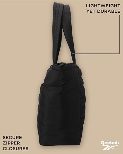 Image of Reebok Womens Tote Bag - Large Lightweight Puffer Travel Tote with Zipper - Carry On Shoulder Bag Work Bags for Women