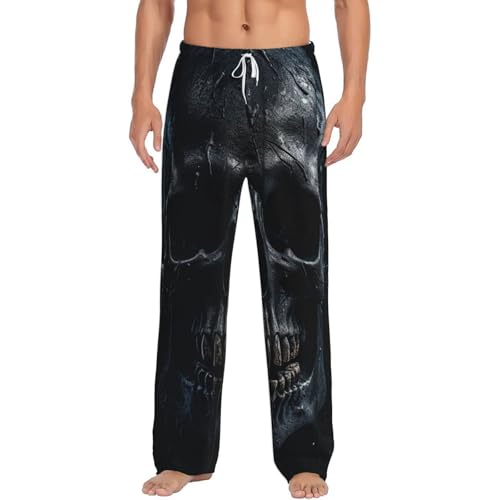Pantalon de pyjama en flanelle tête de mort noire homme pour nuit et détente