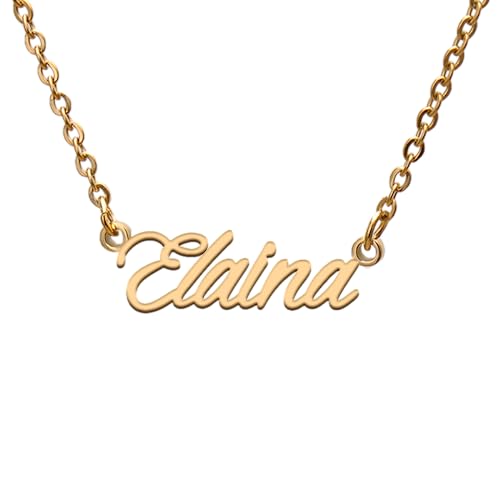 GR859C Elaina Name Tag Necklaces for Her His Friends Familys Relationship Memory Jewelry Gift