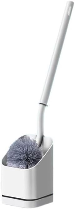 Toilet Brush, Wall Mounted or Floor Standing Toilet Brush Set Plastic Long Handle Curved with Soft Bristles and Hard Bristle