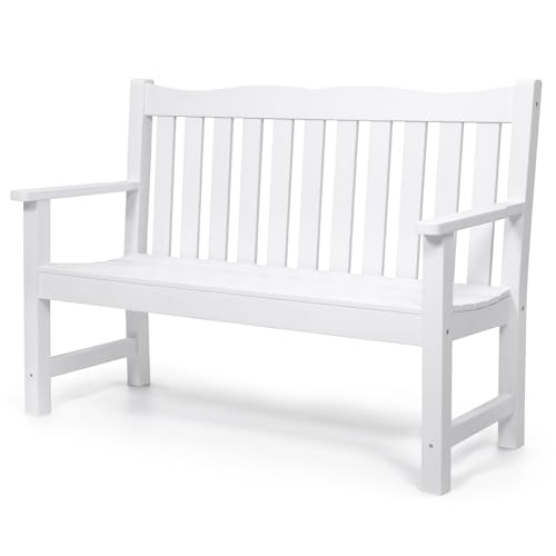Stoog 2-Person Outdoor Bench, All-Weather HIPS Plastic Garden Bench with 800 lbs Capacity, Never Rot or Fade, Used for Garden, Deck, Backyard and Park, White