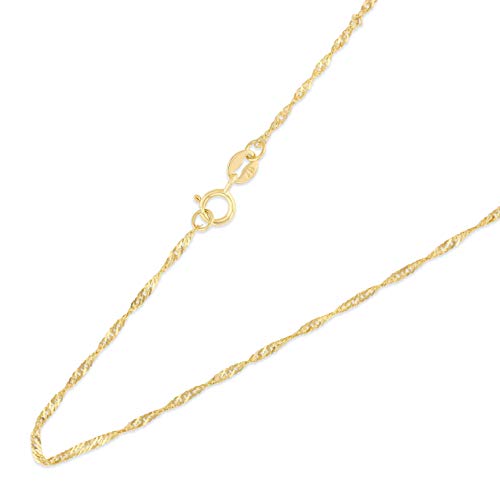 Ioka - Solid 14K Gold 1.2mm Singapore Chain Necklace with Spring Ring Clasp in Yellow, White and Tri Color2
