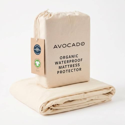 Avocado Organic Waterproof Mattress Protector Washable Noiseless Fitted Cover GOTS Certified Greenguard PFAS-Free Plant-Based Moisture Barrier Organic Cotton Mattress Pad for Queen 6-16