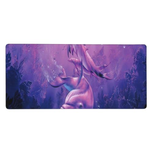Tapis de souris grand format dauphins 40 x 90 cm grand sous-main ordinateur caoutchouc antidérapant
