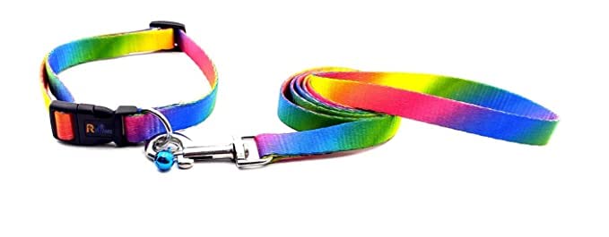 Pups&Pets 15MM Adjustable Nylon Collar and Leash - Quick Release and Breathable Design Cute Collar Easy Clip Buckle Bell with Bell for Dogs & Cat - Rainbow (B0B69CQ2LF) Amazon Price History, Amazon Price Tracker