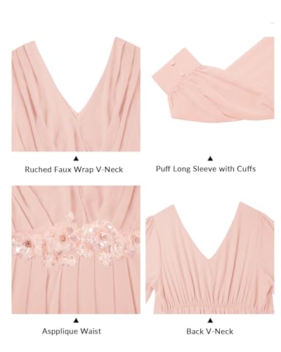 Image of Pinup Fashion Women Plus Size Formal Dresses - Long Sleeve Evening Gown Applique Chiffon Maxi Dress
