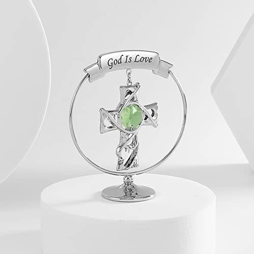 Crystocraft Cross Figurine With Austrian Crystal, Mini Figurine Ornament Decorative Home Office Christians Gift For Mother's Day Valentine's Day Birthday Christmas(God Is Love, Silver) #TOP4