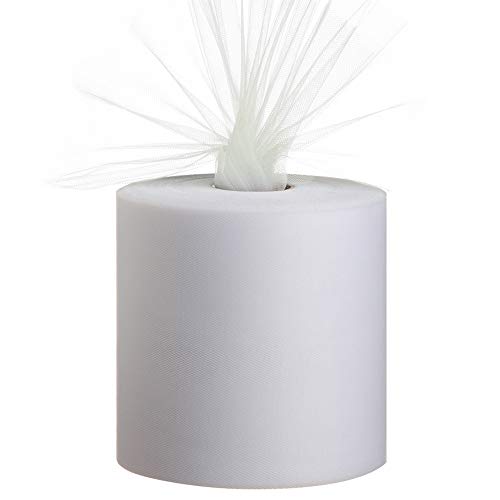 Tulle Fabric Roll, 6â€ by 200 Yards (600FT) Tulle Organza Fabric Spool for DIY Tutu Skirt Baby Shower Decor Wedding Backdrop Crafts Birthday Party Supplies (White)