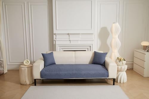 Image of HOMETHREADS Premium Cotton Sofa Cover Mat with PVC Backing for Non-Slip Comfort (Blue, 1 Seater Large| 70x90cm)