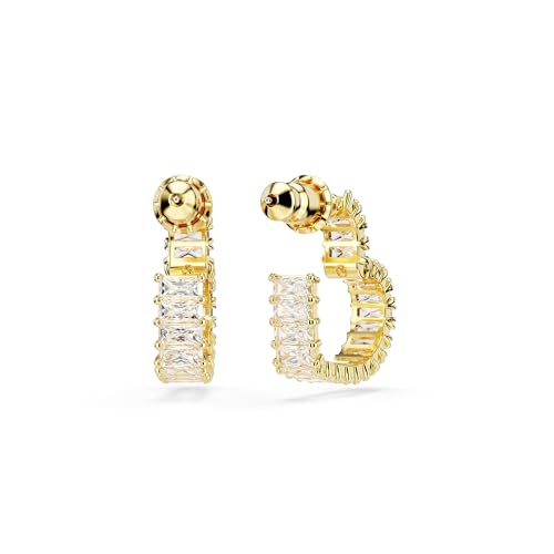 Swarovski Matrix Hoop Earrings, Baguette Cut, Heart, Pink, Clear Crystals, Rhodium and Gold-Tone Finishes4