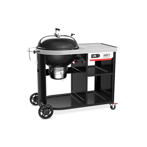 Image of Weber Performer 22‑Inch Premium Smart Charcoal Grill for Outdoor Cooking - Black, Porcelain-Enameled Finish, Wi-Fi Enabled with Prep Table, Weber Works Side Table & Side Rail, Kettle