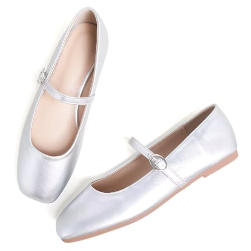 Image of LUXINYU Women's Slip on Flats,Classy Round Toe Solid Classic Mary Jane Ballet Dance Shoes Soft Comfortable PU Flat Shoes