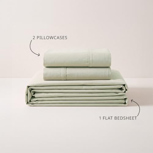 Image of LANE LINEN 100% Organic Cotton Bedsheet Set for Super King Bed - Oeko-TEX Certified, Breathable - Soft & Comfortable, Machine Washable, Includes 1 Flat Sheet with 2 Pillow Covers - Mineral