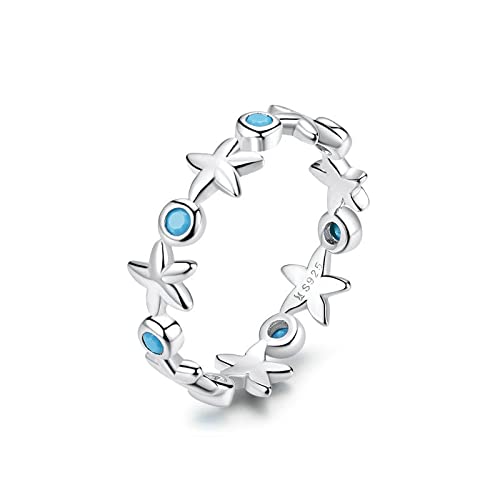 Bague étoile de mer en argent 925 et opale bleue pour femme