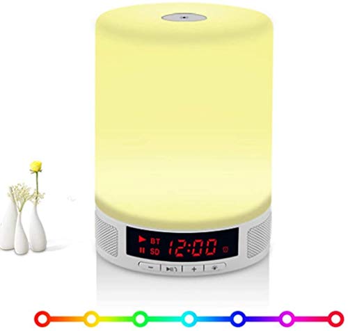 Touch Control Nachttischlampe Wecker, LED Smart Bluetooth Lautsprecher Wake Up Licht Lichtwecker, 4 Helligkeit, 5 Farbwechsel, Bunte