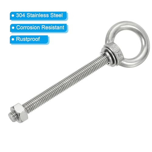 Image of PATIKIL M8 x 120mm Lifting Shoulder Eye Bolt, 3Pcs 304 Stainless Steel Lifting Ring Threaded Eyebolt with Nuts Washers for Hanging Hammocks Articles