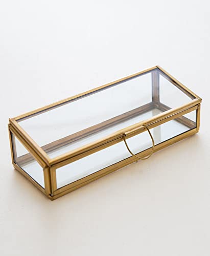 Art India Collections Tapered Glass & Brass Trinket Jewelry Box in Matt Gold 7x3x2.5″