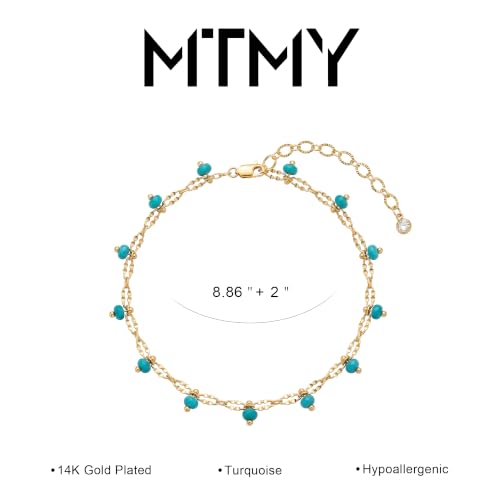 Image of MTMY Gold Anklets for Women 14K Gold Plated Tiny Bead Anklet Colorful Tassel Foot Chain Dainty Adjustable Cute Summer Beach Boho Anklets Jewelry Gift