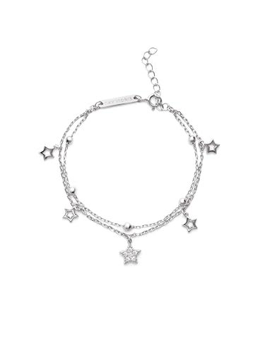 SINGULARU - Pulsera Mil Estrellas. Plata de Ley con Baño en Rodio y Circonita. Joyas Para Mujer.