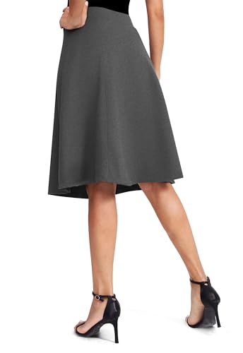 Women\'s Elastic High Waist A-Line Midi Skirt Stretchy Flared Office Knee Length Skirts for Work Business and Casual(Deep Grey, Large)