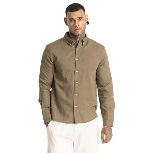 Image of SNITCH Fugle Brown Plain Linen Shirts