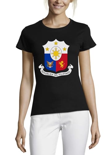 T-shirt blason Philippines col rond coton femme noir casual