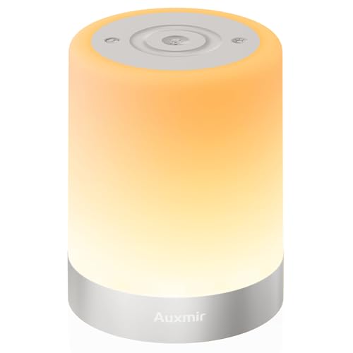 Auxmir Lampada da Comodino LED Touch, Luce Notturna senza Fili, Colori RGB, 4 Modalità, 5 Livelli di Luminosità, Ricaricabile 3000mAh, Funzione Timer, Lampada LED per Cameretta, Camera da letto