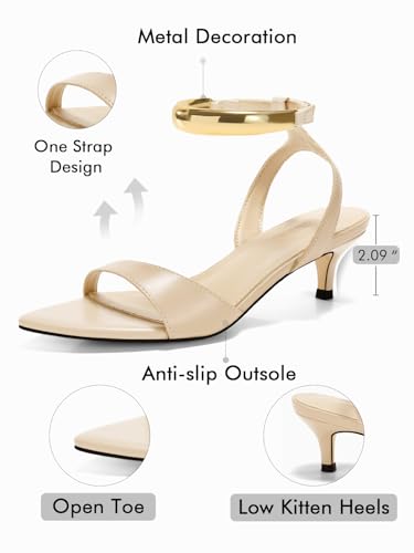 Image of Coutgo Womens Low Kitten Heels Sandals Strappy Pointed Open Toe One Strap Metal Summer Dress Shoes