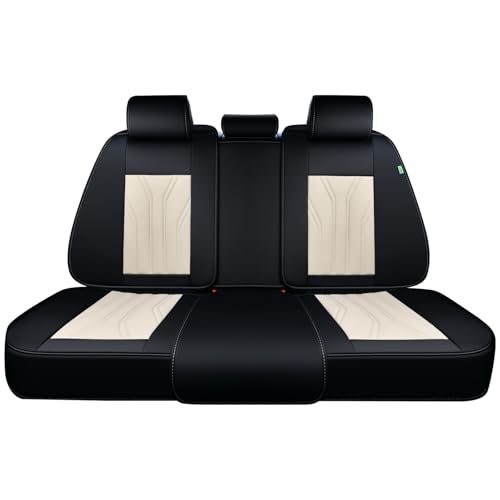 Image of FLORICH Rear Automotive Seat Covers Leather Car Seat Covers Waterproof Back Seat Cover Universal Seat Cushion Protector for Most Cars Trucks SUV-Black&Beige