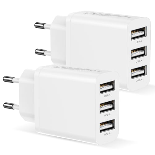 USB Ladegerät Mehrfach 2Pack, USB Stecker Mehrfach 3Port Netzteil 5V/3.1A Netzstecker Steckdose Ladestecker Handy Ladegerät für iPhone 17/16/15/14/13/12/11/X/8/7,Samsung Galaxy S25/S24/S23/S22