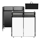 SMONTER Portable DJ Booth 41"L x 20"W DJ Facade with White & Black Scrim, Foldable DJ Table Station with Adjustable Feet for Party, Black Metal Frame