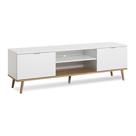 Newfurn TV Lowboard Skandinavisch TV-Schrank Fernsehtisch Rack Board II 160x50x 40 cm II in Weiß/Weiß Wohnzimmer Schlafzimmer Cover