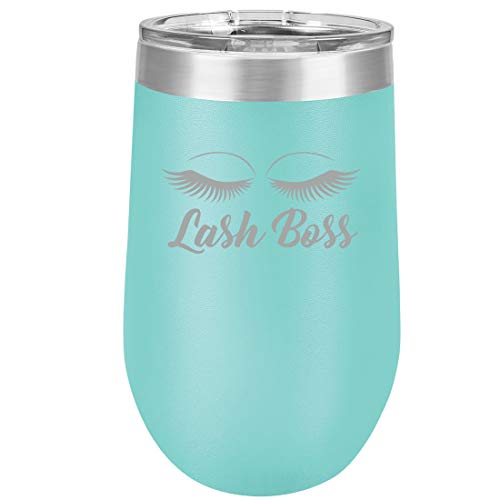 16 oz Double Wall Vacuum Insulated Stainless Steel Stemless Wine Tumbler Glass Coffee Travel Mug With Lid Lash Boss Makeup Lash Extension Artist Teal