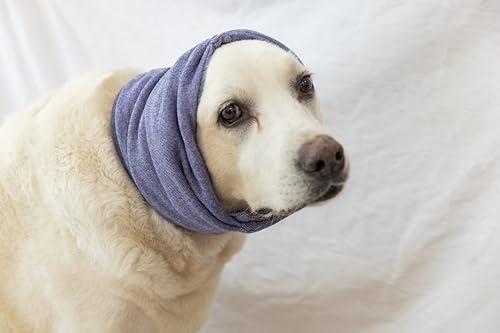 Image of Calming Dog Ear Cover & Neck Gaiter - Anti-Anxiety Soothing Snood for Stress Relief, Surgery Recovery, Bathing, Grooming, Thunder & Fireworks Purple L