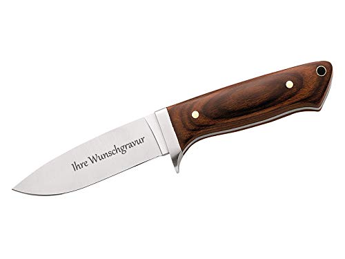 Herbertz Gürtelmesser, Droppoint-Klinge, Pakkaholz, Lederscheide (mit Gravur)
