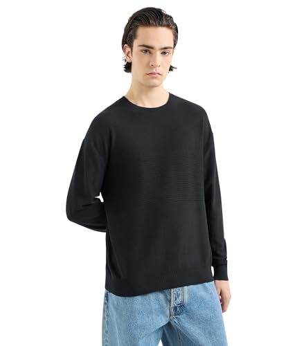 Armani Exchange Men's Combed Cotton Pullover Sweater with Horizontal Stripe