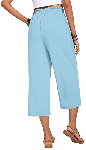 Image of Anyhold Women's Capri Pants Drawstring Casual Palazzo Trousers with Pockets Loose High Waisted Wide Leg Lounge Pants