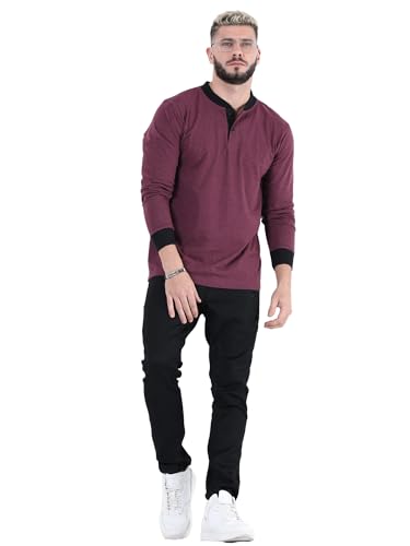Image of fanideaz Mens Premium High Neck Henley T Shirts for Men Branded Full Sleeve Shirt for Men in Pure Cotton Casual & Formal Wear