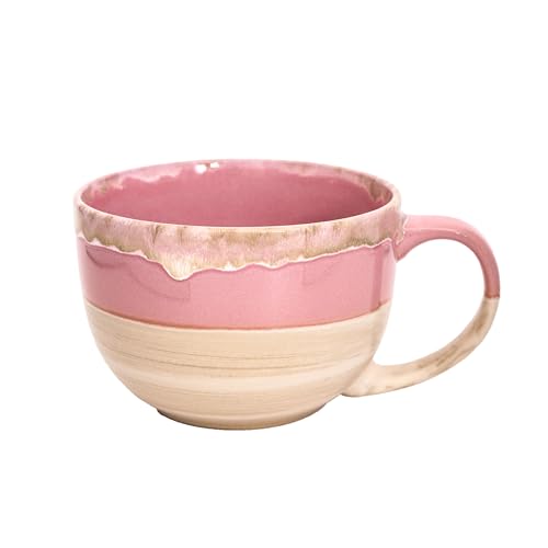 700 ml Groß Tasse Keramik Tee Tassen，Müslischalen mit Henkel Suppentassen Salat Schale Ramen Schüssel für Kaffee, Müsli, Suppe, Snacks, Salat, Eiscreme (Rosa)