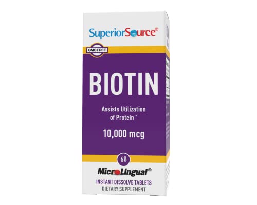 Superior Source Biotin 10000 Mcg. Under The Tongue Quick Dissolve Sublingual Tablets, 60 Count, Supports Healthy Hair, Skin, And Nail Growth, Helps Support Energy Metabolism, Non-Gmo #TOP4