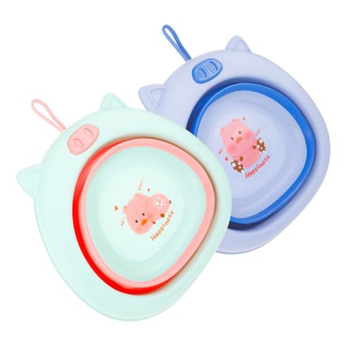 HAMPPLIES 2個折りたたみ式ポータブル洗面器 子供用カーデザイン ベビー洗面盆 簡単保管付き 吊り下げ可能 旅行や自宅に