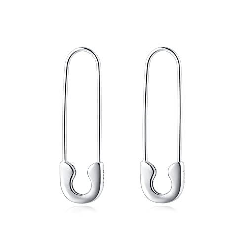 SLUYNZ Solid 925 Sterling Silver Safety Pin Hoop Earrings for Women Minimalist 1.4
