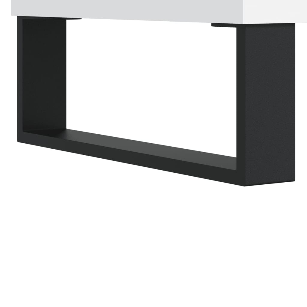 Tavolino bianco 90 x 49 x 45 cm, in legno con cassetto, gambe in metallo, tavolino moderno per soggiorno, elegante ripiano