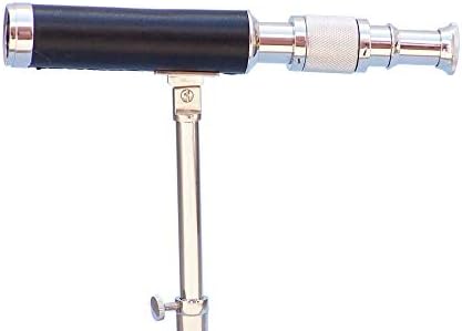 – 10" Brass Nickel Telescope with Wrapped Black Leather with Adjustable Brass Tripod – Vintage Nautical Spyglass for Gift, Home Décor, Collectors & Exploration – Handmade Maritime Scope