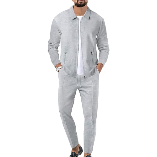 aromm HommeSurvêtements Waffle Manches Longues Zipper Veste & Pantalon Ensemble de 2 Pièces Gris pour Decontracté Sport Travail, M