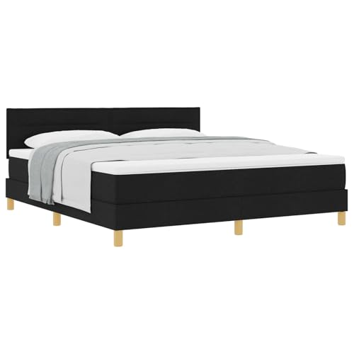 vidaXL Cama Box Spring con Colchón Negra Tapizada 180X200 cm Diseño Moderno Tela para Adultos Patas de Madera Montaje Fácil y Comodidad Muebles de Dormitorio Cama Queen King Size Doble