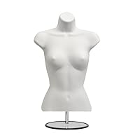 Display Guru Female Hanging Mannequin Half Body Form 3/4 (3 Quarter) Bust Shop Display With Round Stand (White)