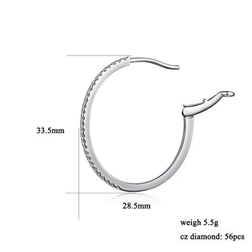 Large Hoop Earrings For Women Silver Sleeper Earrings Huggies Hoop Earrings Sterling Silver Hoop Earrings Clip On Oval Earrings Cubic Zirconia Hoop Earrings Cz Diamond Earrings For Women 28Mm #TOP4
