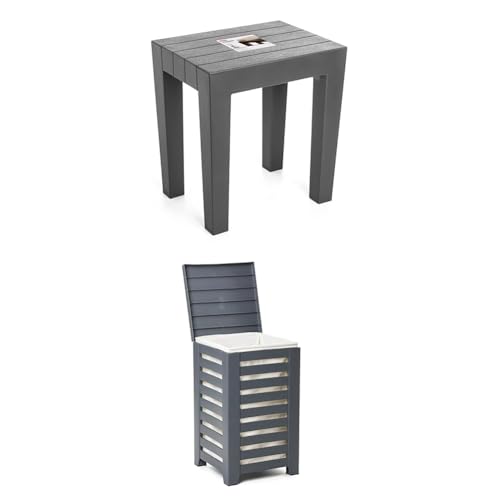 Panier à linge 55L avec couvercle et tabouret gris pour gagner de la place - 2